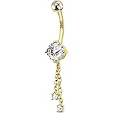 COCHARM 14K Gold Plated Belly Button Rings Dangling 925 Sterling Silver Belly Navel Rings Dangle Chain Belly Piercing Jewelry Hypoallergenic