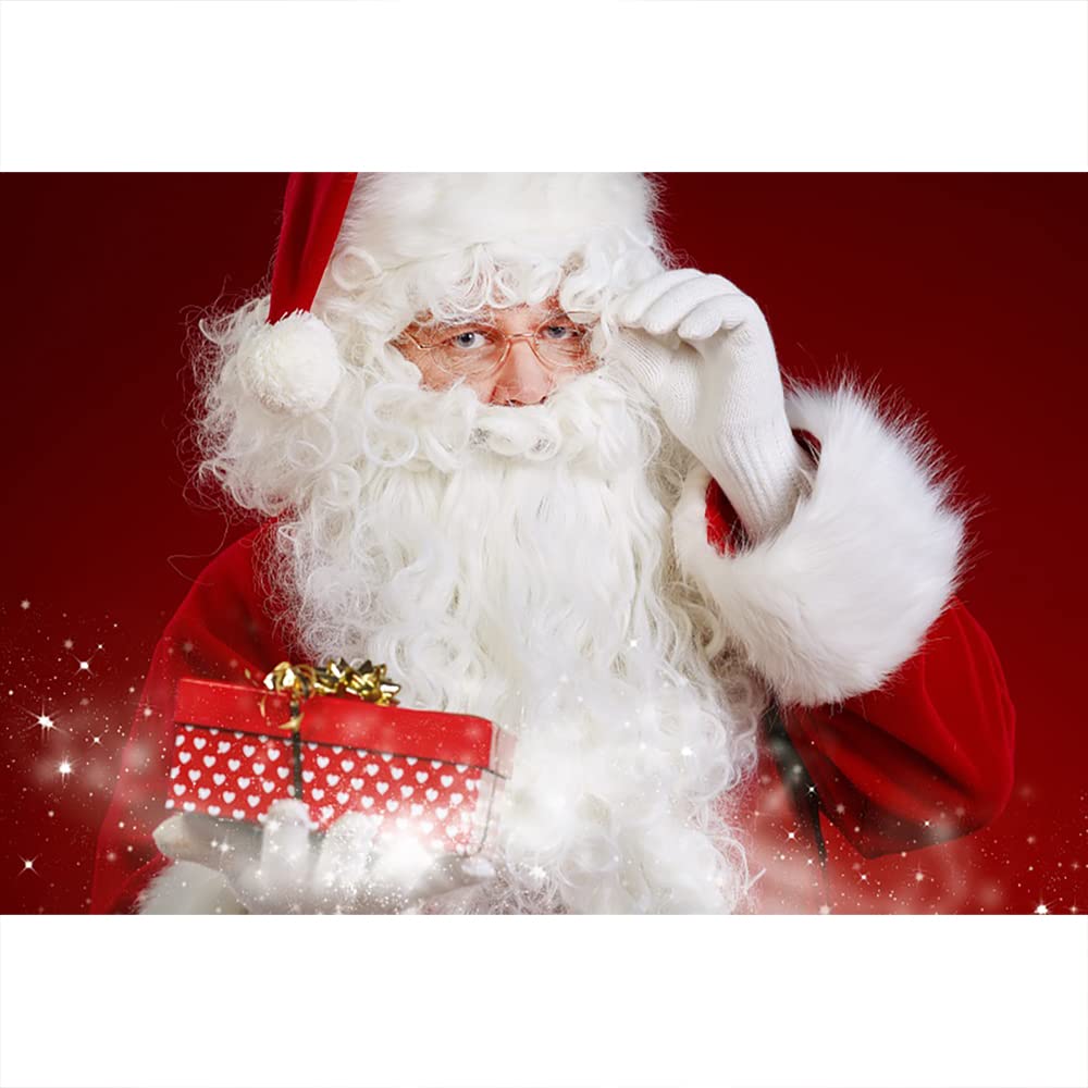 Aoihrraan 7x5ft Santa Claus Backdrop Christmas White Bearded Grandfather Holding Red Gift Photography Background Baby Shower Happy New Year Holiday Party Banner Portrait Photo Studio Props