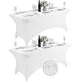 SuperO 2Pack Waterproof Spandex Table Cover for 6FT Table Universal Fitted Stretch Tablecloth for Party, Banquet, Wedding and Events-White