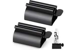 LOVEINUSA Toothpaste Tube Squeezer Dispenser, 2PCS Toothpaste Roller Squeezer Tool Stainless Steel Tooth Paste Holder for Bathroom, Black