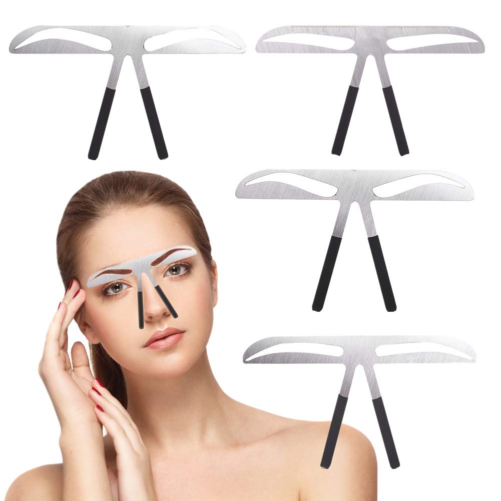 Eyebrow Stencils, 4 Pcs/Set DIY Stainess Steel Eyebrow Three Points Balance Ruler Measuring Microblading Permanent Tattoo Makeup Gold Ratio Positioning Tool