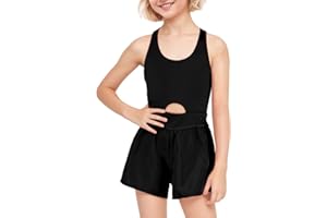 JiAmy Girls Workout Romper Sleeveless One Piece Outfits Shorts Athletic Running Jumpsuit Clothes 8-14 Years