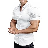 EOUOSS Men’s Muscle Fit Dress Shirts Athletic Slim Fit Short Sleeve Stretch Casual Button Down Shirt