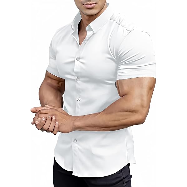 Amazon.com: EOUOSS Men's Muscle Fit Dress Shirts Athletic Slim Fit Long  Sleeve Stretch Wrinkle-Free Casual Button Down Shirt White X-Small :  Clothing, Shoes & Jewelry
