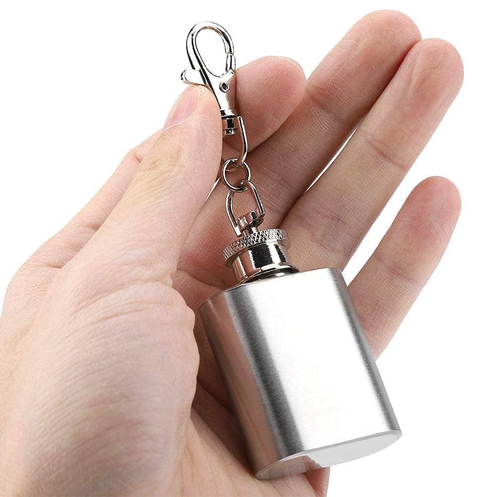 Agatige 1 Oz Keychain Whiskey Flask for Liquor, 28ml Unique Micro Stainless Steel Portable Hip Flask Pocket Wine Bottle Key Chain Hidden Flask for Father Men Gift