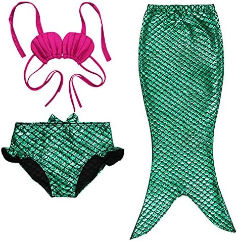 WHOISHE Bling Bling Green Little Girl's 3 Pcs Mermaid Tail Swimwear Swimsuit Bikini Set Bathing Suit