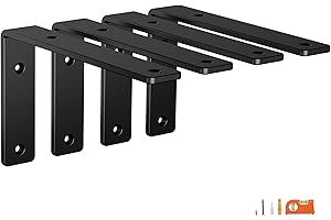 NEODROP 4-Pack 6 Inch Heavy Duty Shelf Brackets, Premium Floating L Bracket for Wall, Kitchen, Mantel Shelves Support | Quarter Inch (1/4") Thick | Black Powder Coated Steel