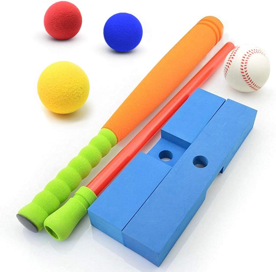 CeleMoon 16.5 Inch Kids Foam Soft T Ball Baseball Toy Set for Toddlers, 8 Different Colored Balls Included + Carrying Bag, Gift for Kids 1 2 3 Years Old, Orange: Sports & Outdoors