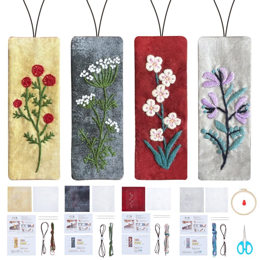 Photo 1 of ***MISSING THREAD***
FREEBLOSS 4 Set Embroidery Bookmark Kit Flowers Embroidery Kit for Beginners with Instructions Embroidered Bookmark DIY Hand Embroidery Kit Embroidered Bookmark Kit Cross Stitch Kit
