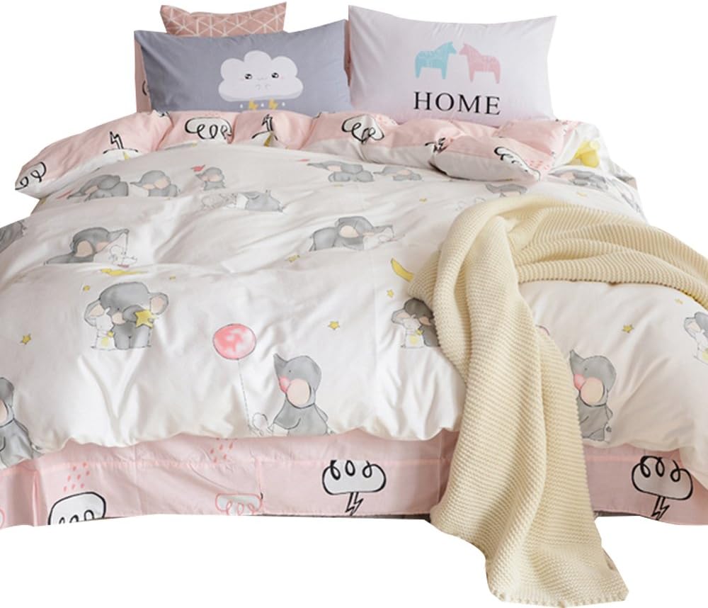 Amazon Com New Cartoon Animals Elephant Print Duvet Cover Set For Kids Girls 100 Cotton Reversible Soft 3 Pieces Kids Girls Bedding Duvet Cover Set Pillowcases Twin Pink Kitchen Dining