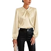 GRACE KARIN Women's Long Sleeve Satin Blouse,Mock Neck Work Silk Shirts,Dressy Tops for Business Casual Office