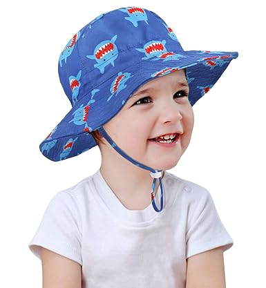 Alleza Sonnenhut Hat Kids Kinderhut UV-Schutz Strandhut Fischerhut Baumwolle Netzfutter Sommermütze für Kinder Junge mit Fisc