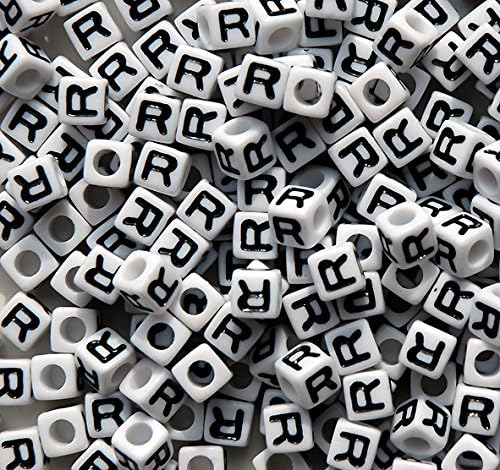 JOLLY STORE Crafts Letter "R" 7mm Cube Shape Alphabet Beads 100pc
