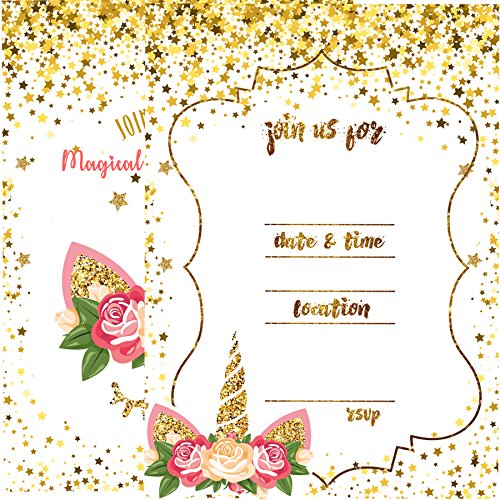24 Unicorn Invitations Large Set Giltter Unicorn Face with 24 Envelopes Double Sided - Thumbnail 6
