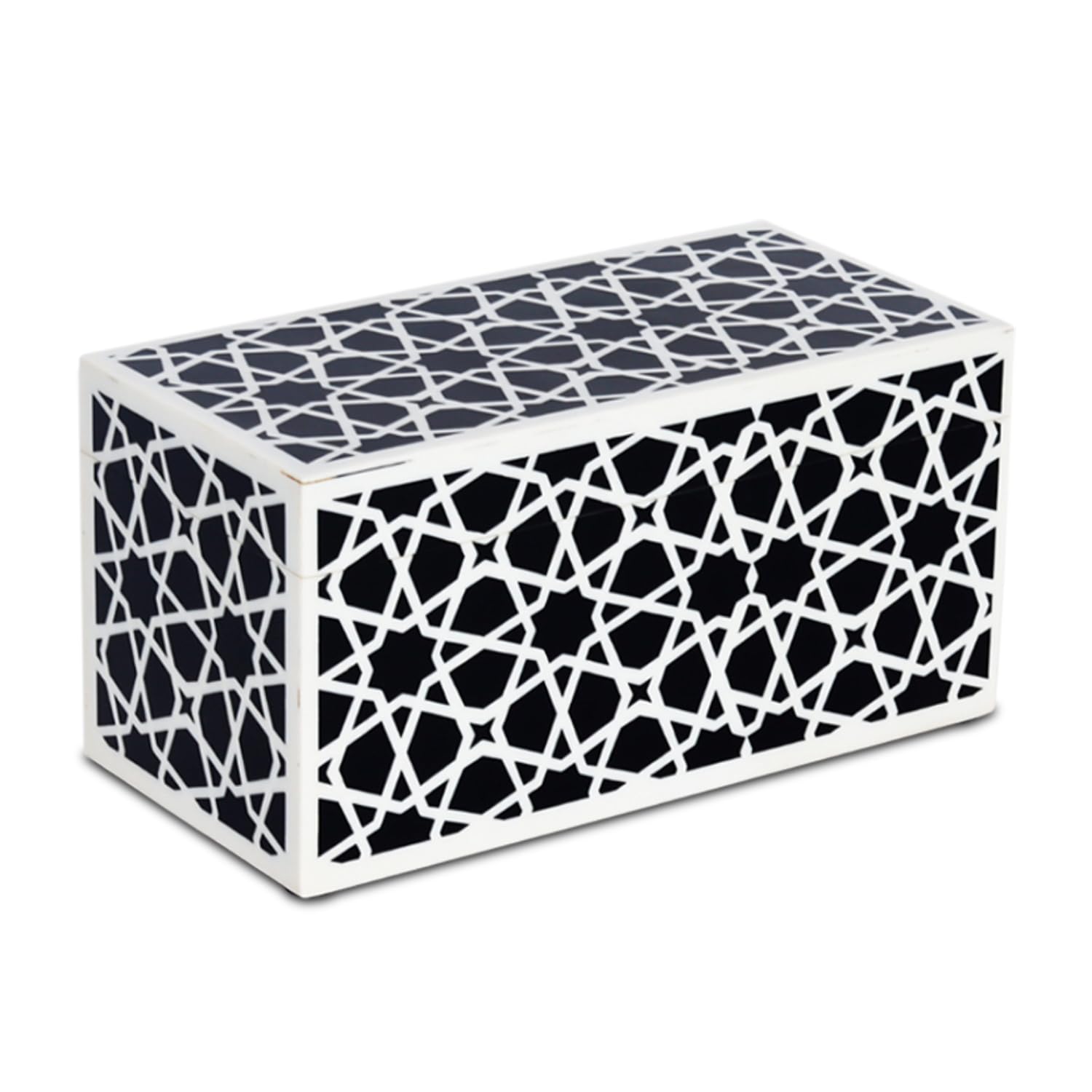 Handicrafts Home Large Decorative Storage Box with Lid, Black and White Moroccan Zellij Keepsake Box, Decorative Jewelry Storage & Memory Box for Coffee Table, Shelf & Bedroom Decor, Zellij 10x5x5