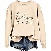 Coffee Sweatshirts for Women Coffee Baggy Sweater Crewneck Sweatshirt Graphic Casual Lightweight Pullover Tops