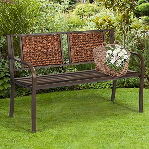 Giantex Patio Garden Bench HeavyDuty Ergonomic Loveseat W/Powder