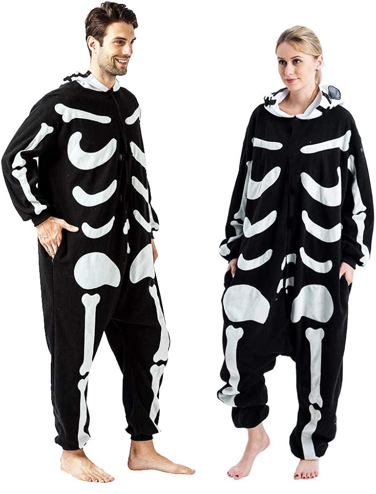 Spooktacular Creations Unisex Adult Pajama Plush Onesie One Piece Skeleton Costume: Clothing