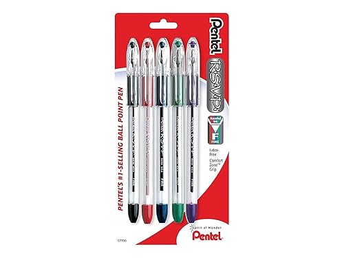 Pentel 474028 R.S.V.P. Ballpoint Pens Fine Point Assorted Ink 5 Pack (BK90BP5M)