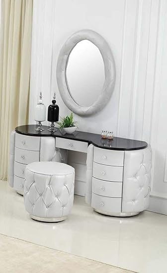 Artikle Leather 9 Drawers White Diamond Dressing Table & Stool