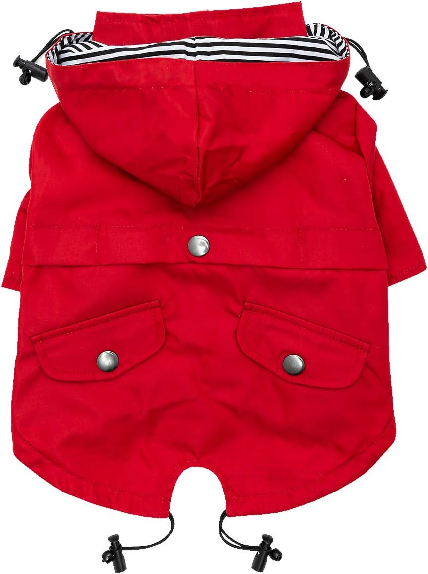 Ellie Dog Wear Zip Up Red Dog Raincoat with Reflective Buttons, Pockets, Water Resistant, Adjustable Drawstring - Image 3