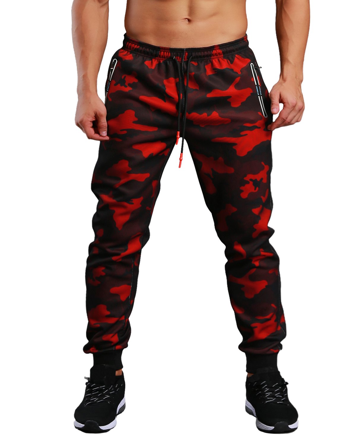 Men's Closed Bottom Sweatpants Zipper Pockets Drawstring Camo Joggers Pants  for Gym Workout