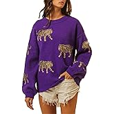 Women Oversized Knit Sweater Tiger Print Long Sleeve Pullover Tops Aesthetic Clothes Streetwear Knitwear