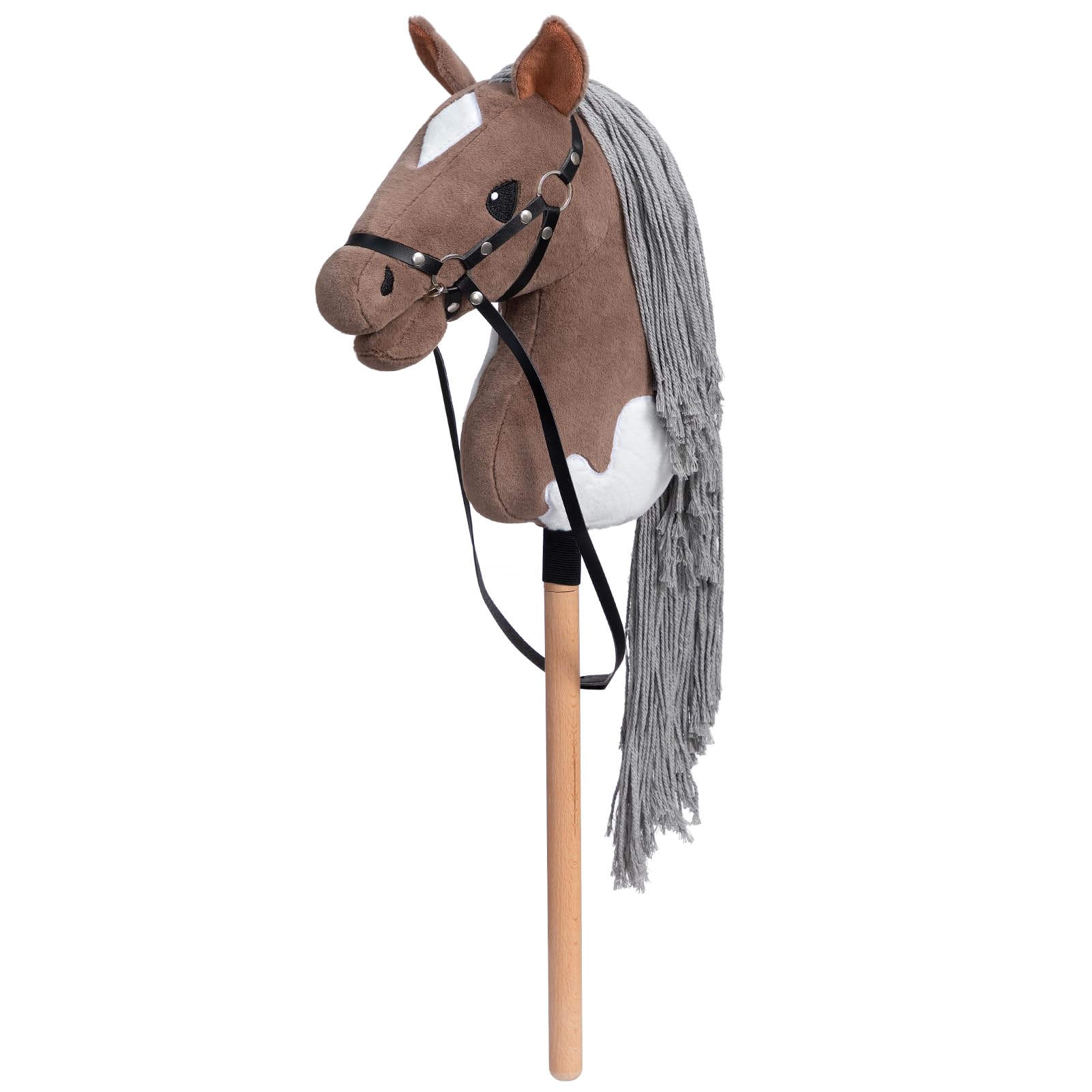 BEJOY Stick Horse Hobby Horse Toy, Horse on a Stick with Halter and Reins, Hobby Horsing Gift for Children Girls, Big Hobby Horse, Brown-White