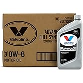 Valvoline Advanced Protection 0W-8 Full Synthetic Motor Oil 1 Quart, Pack of 6