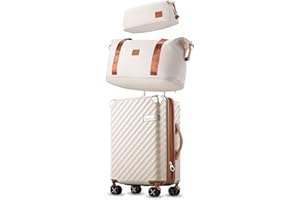 LUGGEX Carry On Luggage Sets 3 Piece - 35L Polycarbonate Expandable Hard Shell Suitcase with Duffle Bag (Beige, 20/Duffle/Toiletry)