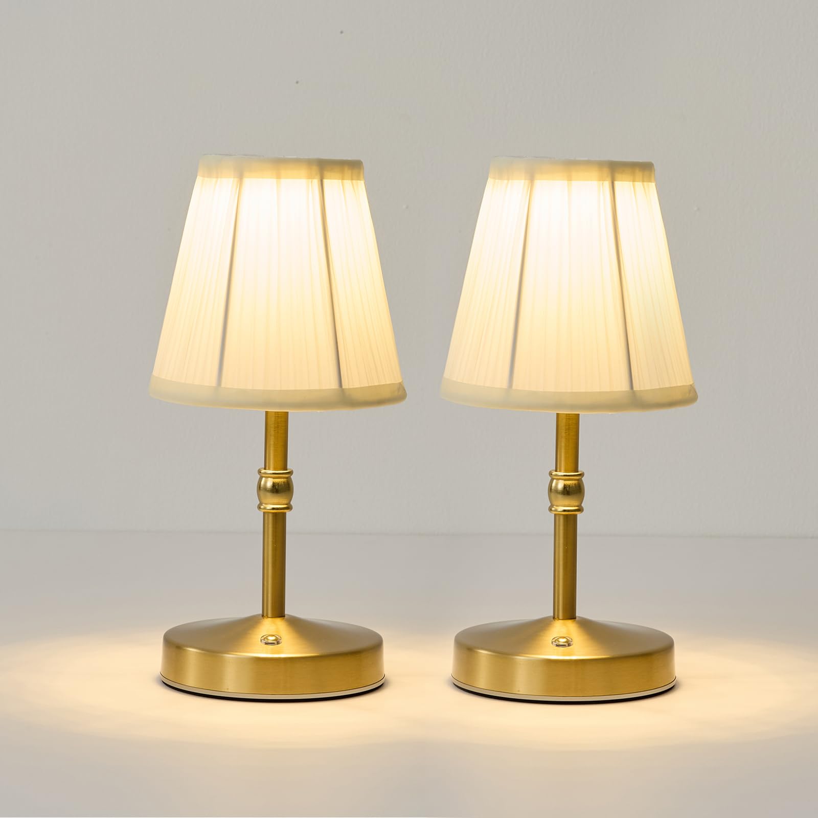 Photo 1 of Cordless Mini Lamps Gold,3000 mah Battery Operated Lamp,3 Color Temperature Dimmable Table Lamp,Small Rechargeable Table Lamp Fabric,Aesthetic Small Kitchen Lamp for Counter,Dinner (Gold,2 Pack)