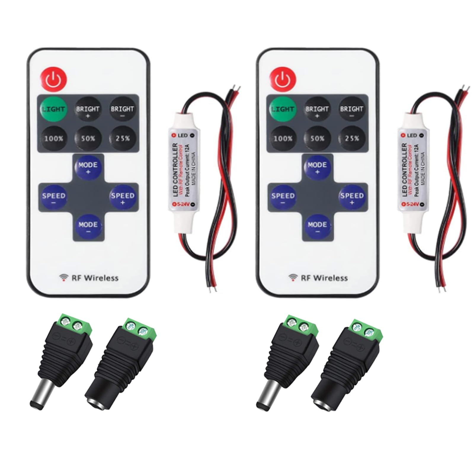 AEDIKO 2 Sets 11 Key RF Mini Wireless Remote Controller with DC Connector for Single Color 3528 5050 LED Strip Lights