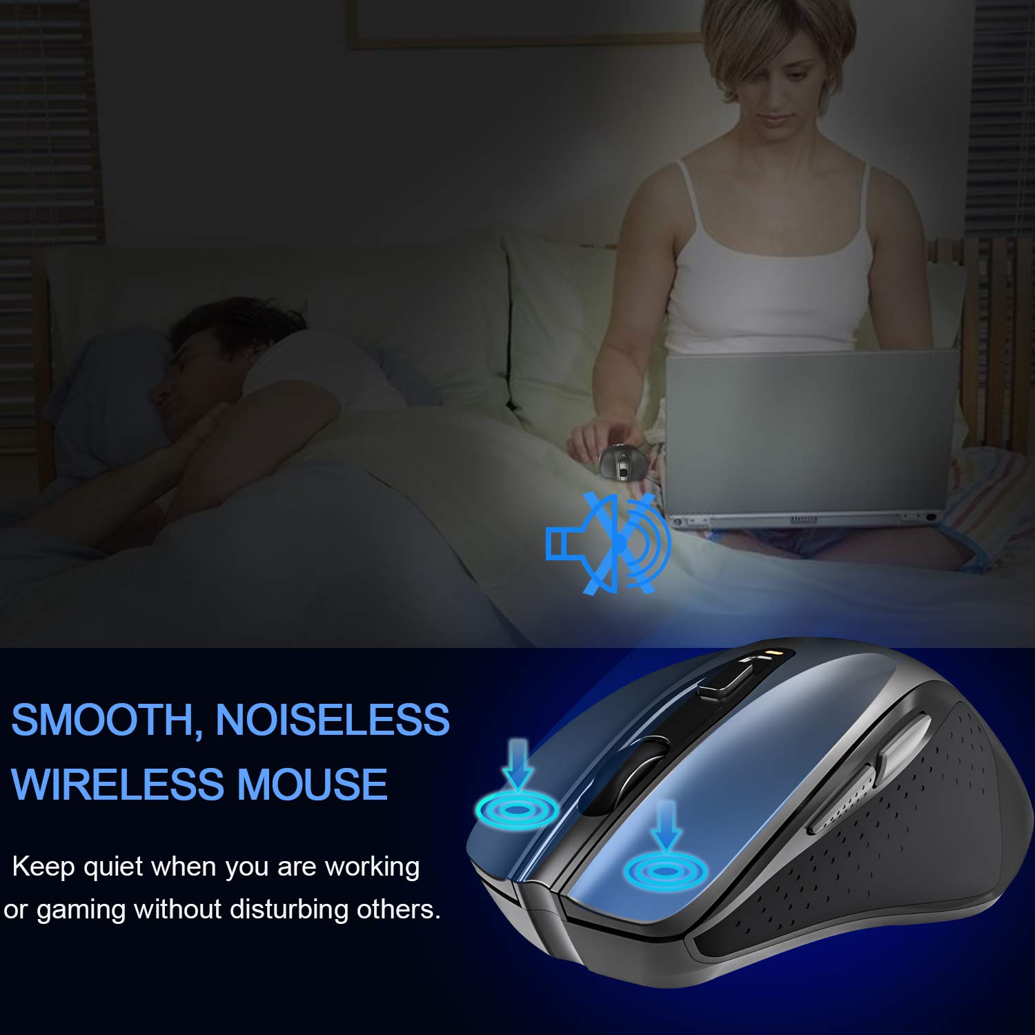 2.4G Wireless Mouse Portable Mobile Optical Mice with Nano USB Receiver 2400DPI 6 Buttons for Notebook PC Laptop Computer MacBook, Black