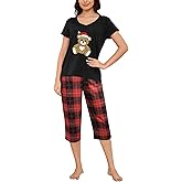 VENTELAN Women's Capri Pajama Sets Plus Size Sleepwear Top with Capri Pants 2 Piece Loungewear Set