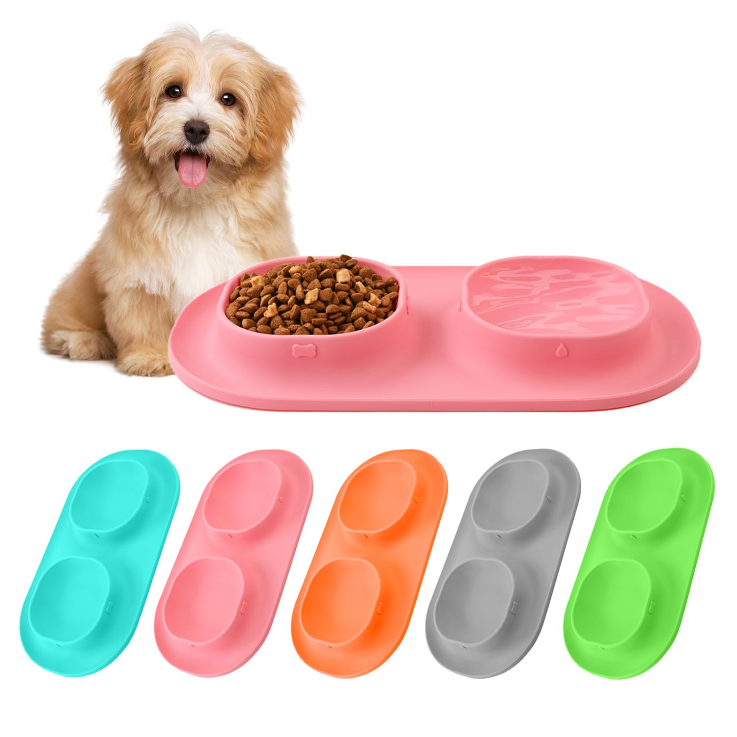 Photo 1 of Small Size Puppy Dog Bowls: Food and Water Bowls Set for Small Dogs, No-Spill Non-Skid Dog Dish, Pink