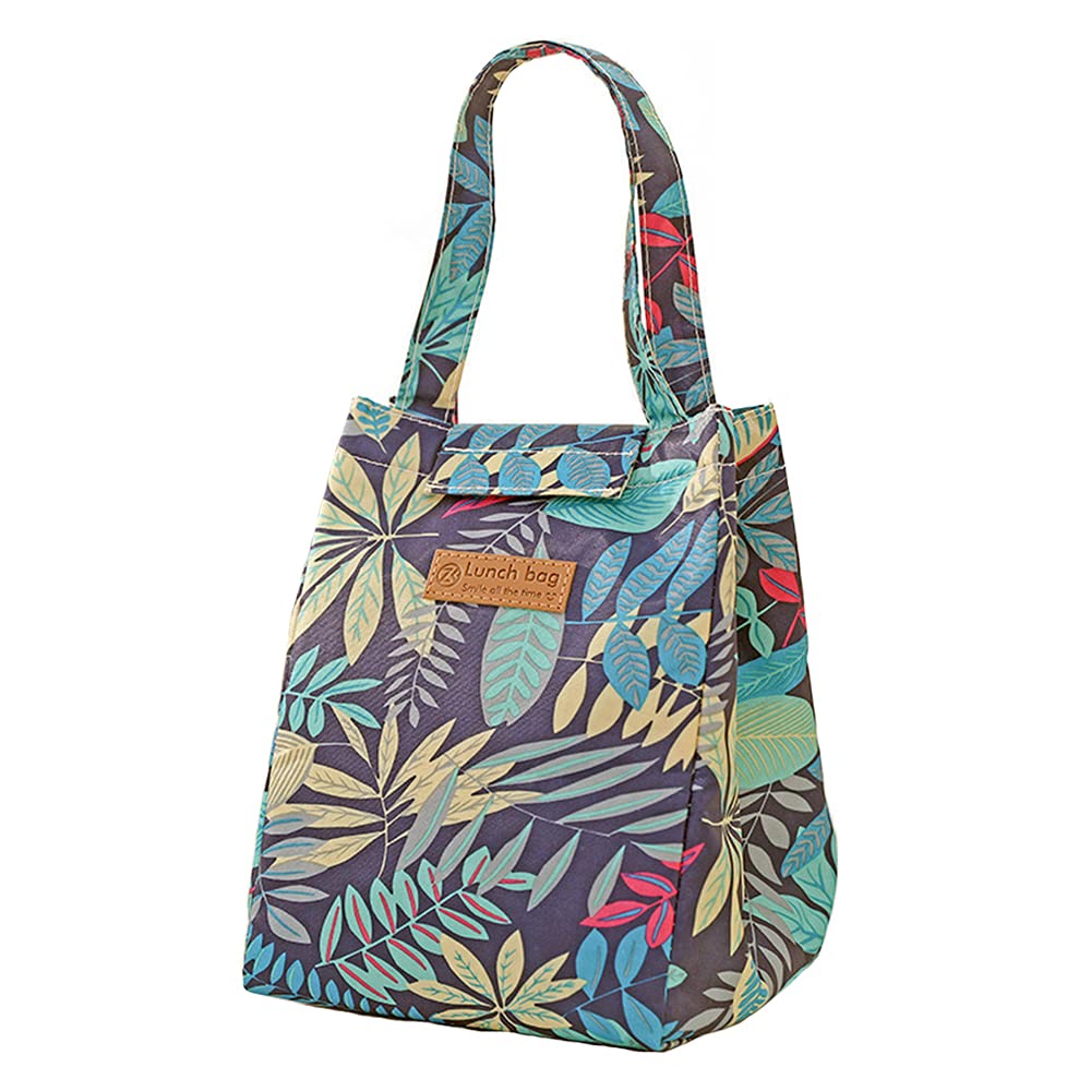 QXuan Insulated Lunch Bag Big Cooler Sturdy Oxford Box Tote Bag for Students Office,Thermal Picnic Organizer Storage Food and Drink (Dark Leaves)