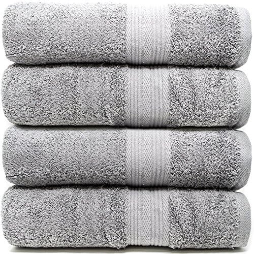 Zeppoli 4-Pack Bath Towels Set (27" x 54") 100% Cotton Grey Towels - Mildew Resistant, 500 GSM Soft and Absorbent Bathroom Towels - Make Great Hotel Towels, Gym Towels, Shower Towels and Spa Towels