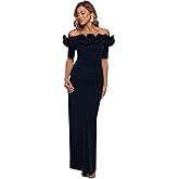Xscape Womens Long Off The Shoulder Scuba Crepe Dress (Reg and Petite)