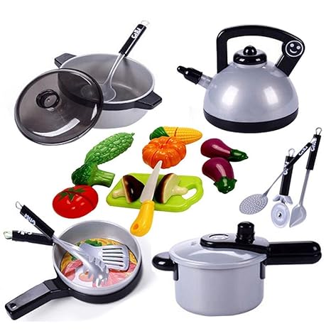 Luerme Geschirr Geschirr Töpfe und Pfannen aus Kunststoff Pretend Play Kitchen Set Kochgeschirr Spielset für Kinder