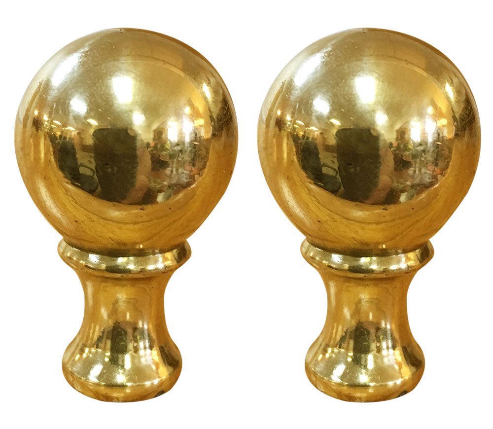 Royal Designs Small Ball Lamp Finial for Lamp Shade- Polished Brass Set of 2