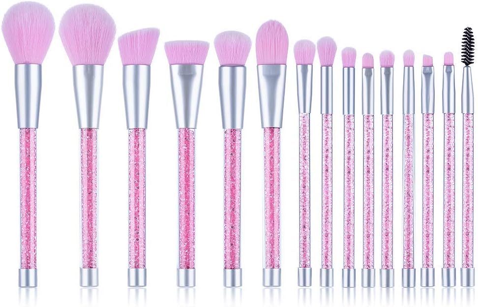 UNIMEIX Makeup Brushes 15 Pieces Makeup Brush Set Premium Face Eyeliner Blush Contour Foundation Cosmetic Brushes for Powder Liquid Cream Pink