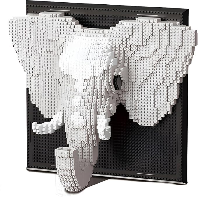 Elephant Wall Art Building Blocks Sculpture – DIY Brick Elephant Head, Modern Animal Wall Decor, Creative Home Office Wall Hanging, Unique Gift Decoration, 25 x 25 x 16 cm