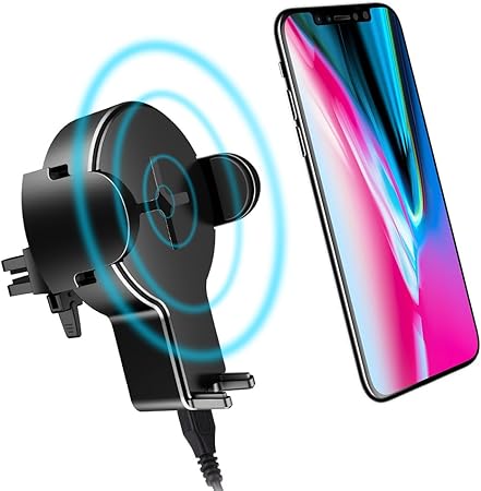 Amazon Rock Qi チー 車載 ワイヤレス 充電器 車載ホルダー エアコン吹き出し口用 置くだけ充電 急速 360 回転 がっちり固定 Iphone 8 8 Plus X Galaxy Note 8 S8 S7 S6 Edge Note5 Nexus など多機種対応 十八ヶ月保証 携帯電話ホルダー 車 バイク