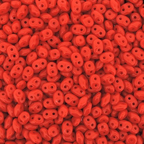 Czech Superduos Two-hole Crystal Super Duo Seed Beads 5.5x2.5mm Opaque Coral Red 24 Grams