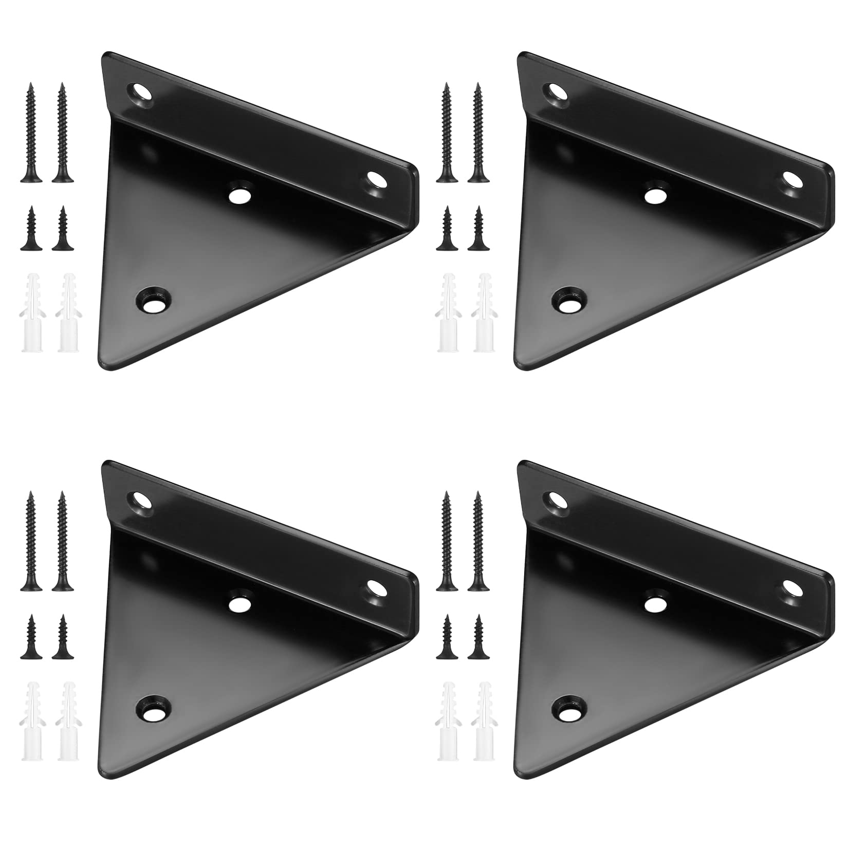 Pack of 4 Floating Shelf Brackets, Invisible Triangle Wall, Hidden Wall Shelf Brackets, Wall Mounted, Heavy Duty Metal for Storage Shelf, Bookshelf(Black) — image 1