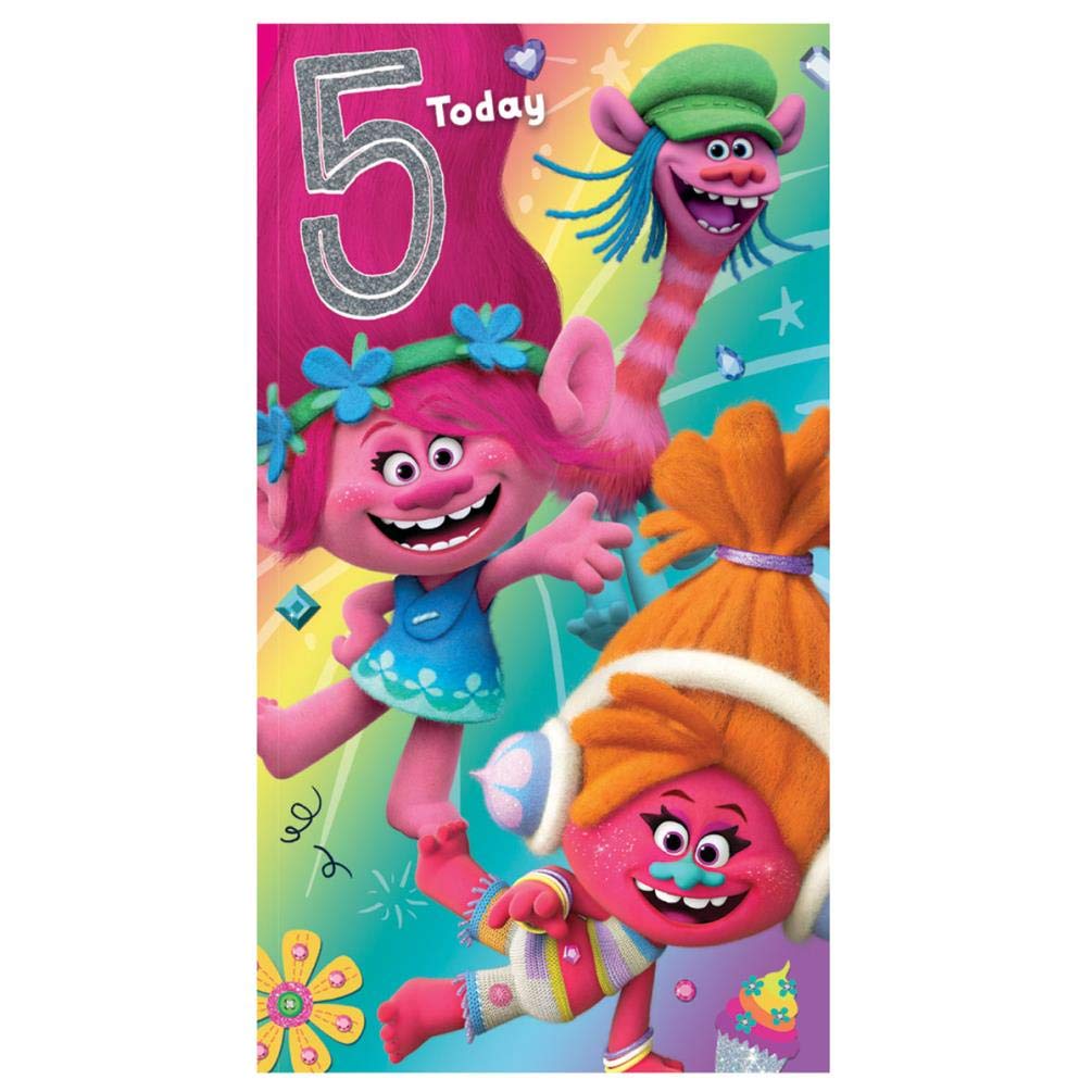 Trolls Age 5 Birthday Card, Multi Colour, TL002