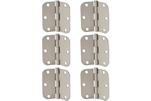Zion 3 Inch Satin Nickel Round Door Hinges Silver Interior Door Hinges 3x3 Hinges Heavy Duty for Hollow Core Doors - 6 Pack