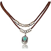 ONBRIG Boho Necklaces for Women Western Jewelry for Women Cowboy Cowgirl Accessories Vintage Leather Necklace with Star Cactus Beads Coin Hat Pendant Necklace Turquoise Jewelry