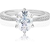 TRENDOLLA 2ct Oval Cut Cubic Zirconia Engagement Ring for Women, Sterling Silver Wedding Band with Rhodium Plating, Size 5-11, Hypoallergenic, Gift for Her (Anniversary, Proposal, Valentine’s Day)