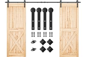 SMARTSTANDARD 10FT Double Barn Door Hardware Kit, Sliding Barn Door Track, Heavy Duty, Smoothly and Quietly-Easy to Install-Includes Step-by-Step Installation Instruction Fit 30" Wide Door Panel
